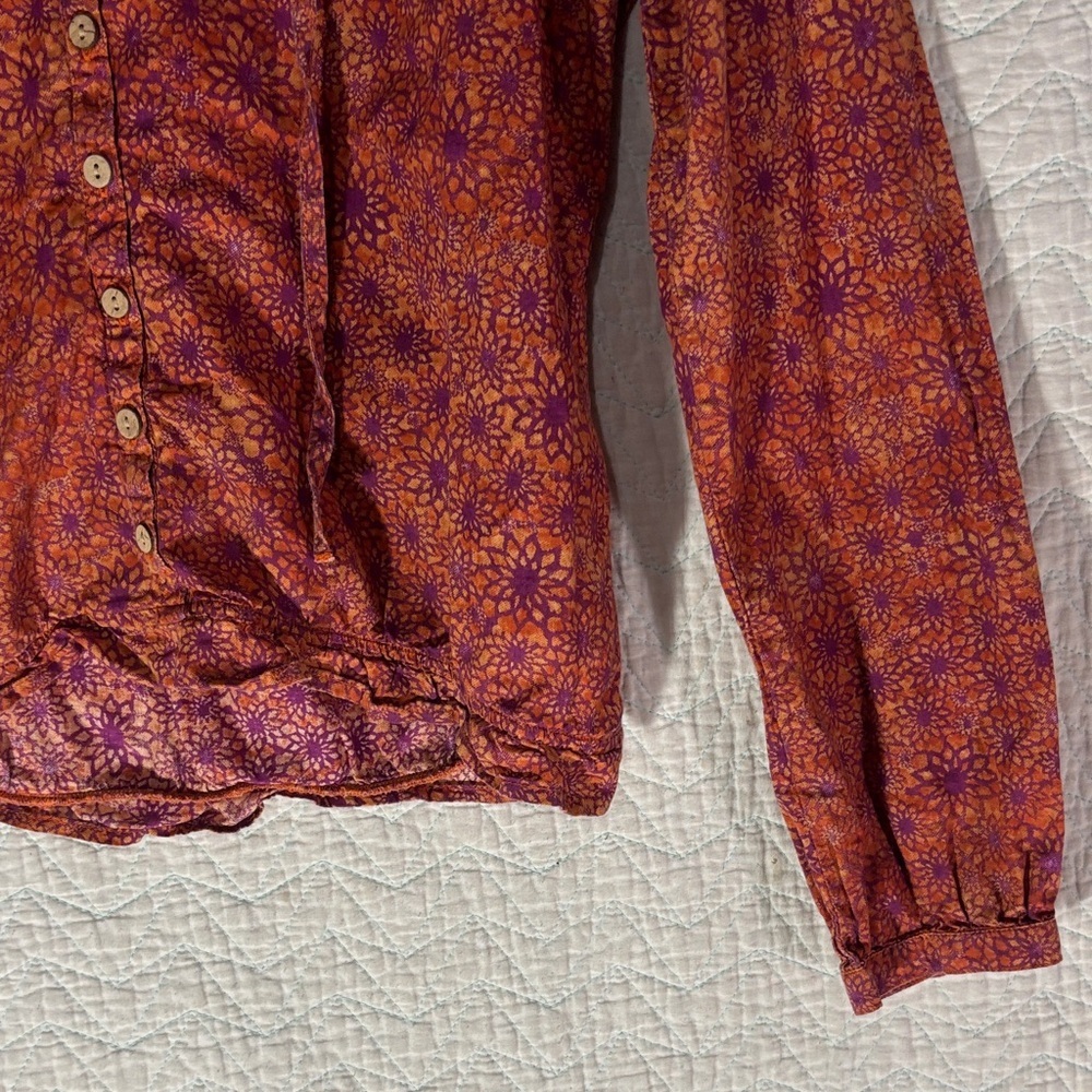 Boho Button-Front Printed Blouse in Rust and Plum - Picture 6 of 9